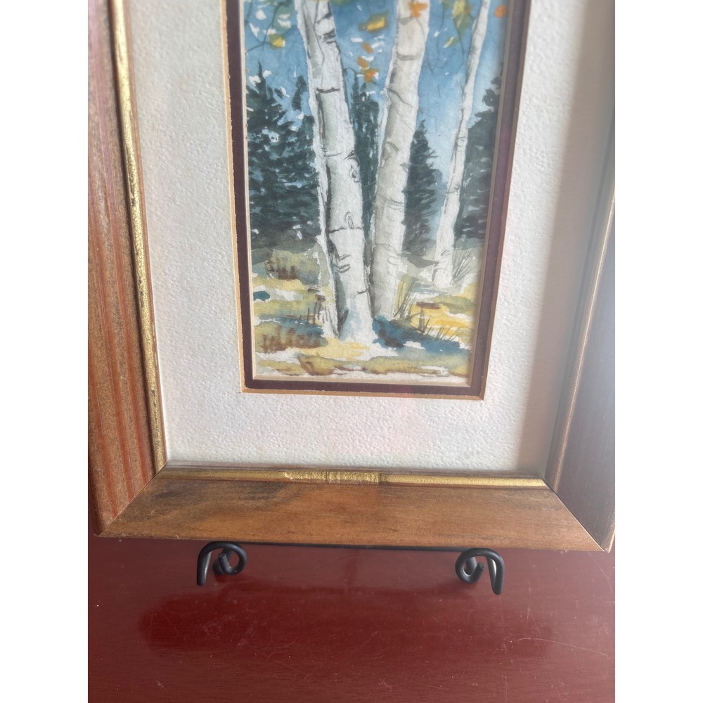 Vintage Birch Tree Watercolor Painting Framed Landscape Forest Nature Art - Picture 3 of 5